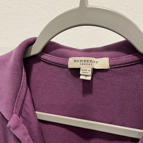 BURBERRY LONDON | Cotton Puff Sleeve Button Down Polo Shirt in Purple | Size S - Picture 3 of 9